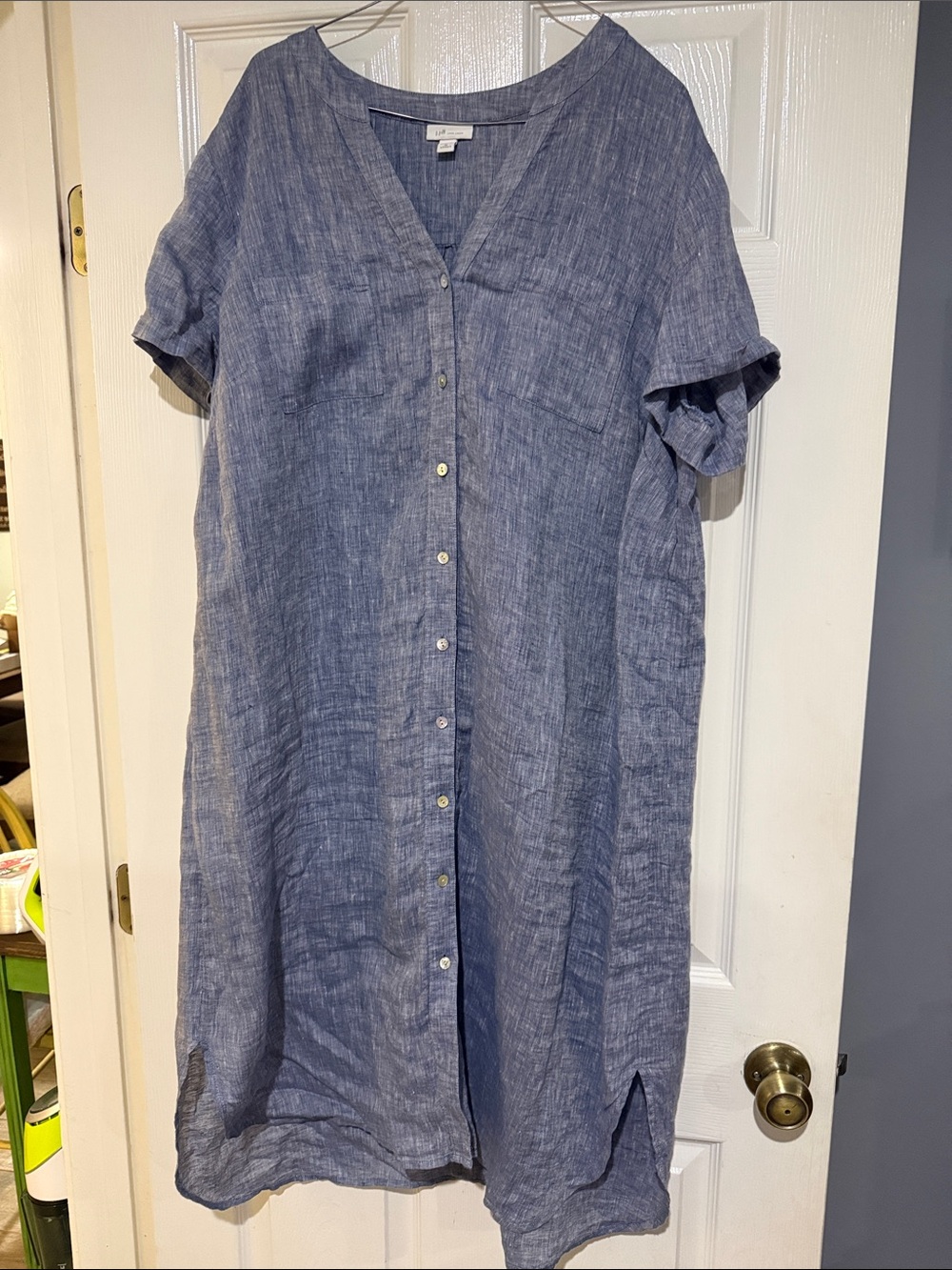 JJill Light Blue Button-Front Linen Dress 2X